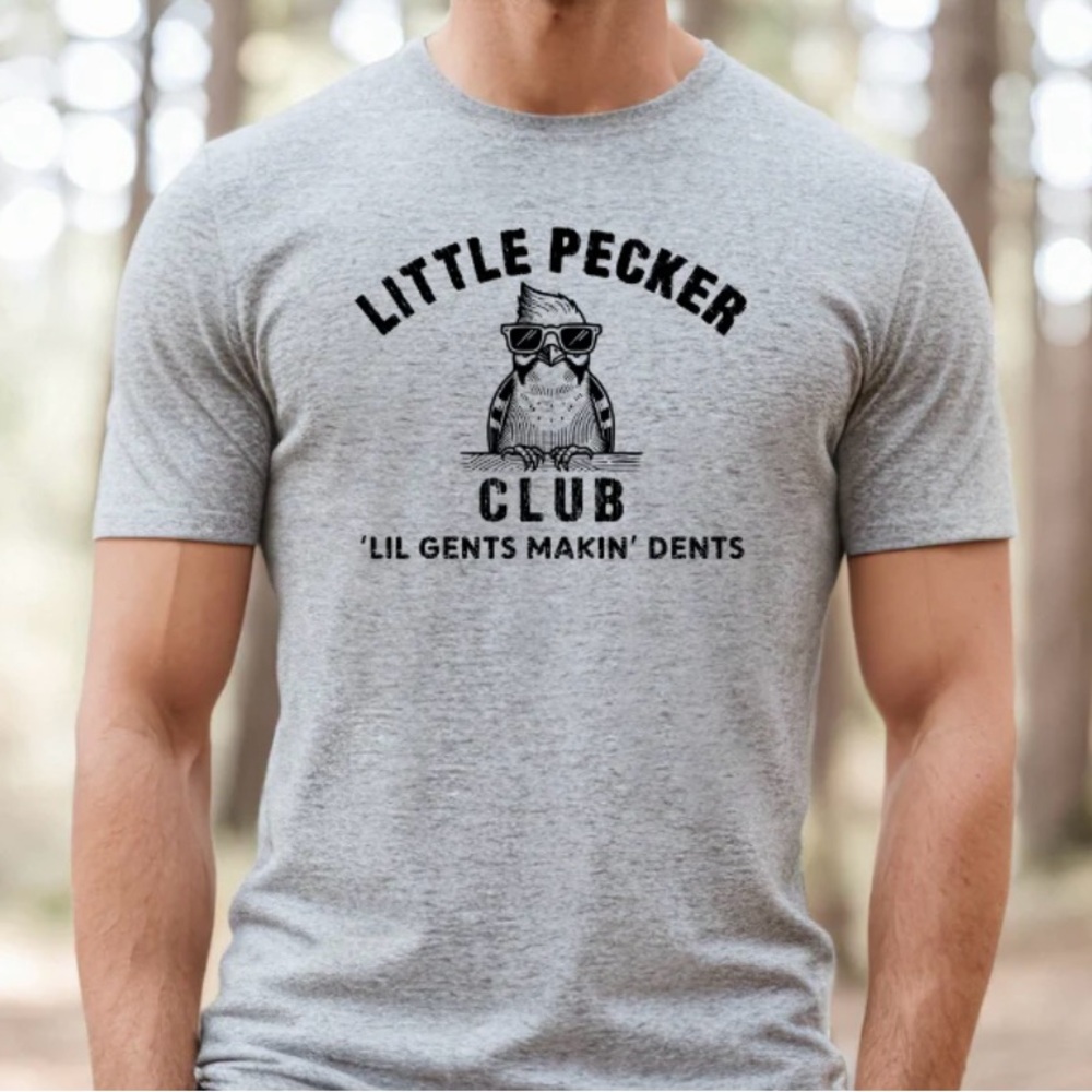 Humorous New Gray Graphic T-Shirt with little pecker design hand made